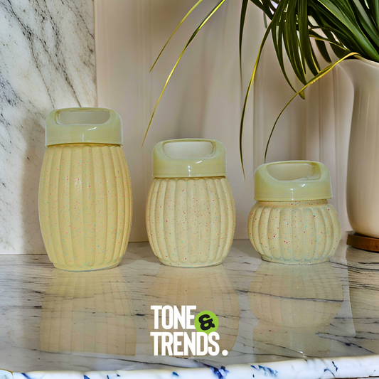 Set of 3 Ribbed Glass Storage Jars