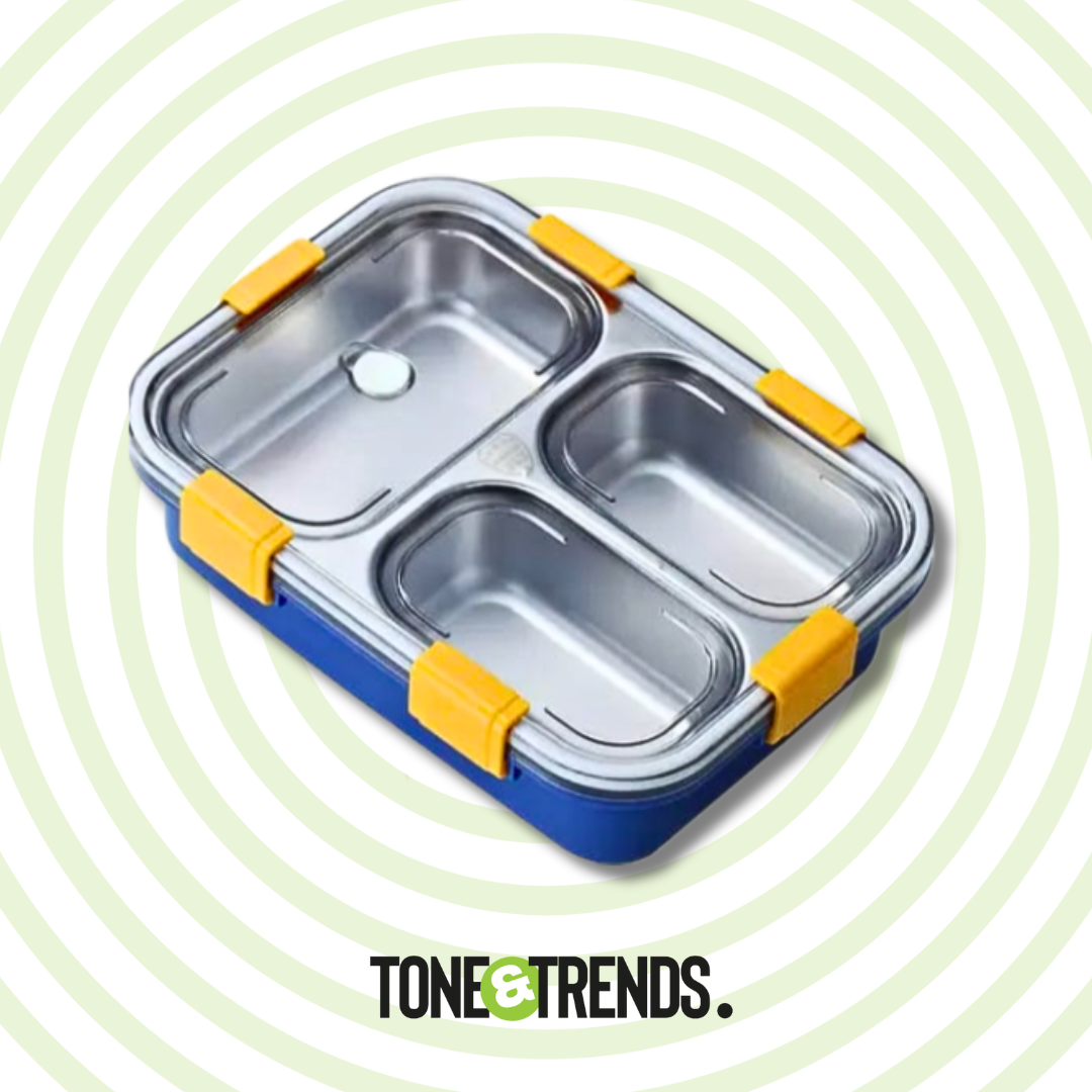 Premium Stainless Steel Lunch Box with Removable Inner Plate (Blue)