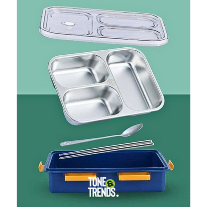 Premium Stainless Steel Lunch Box with Removable Inner Plate (Blue)