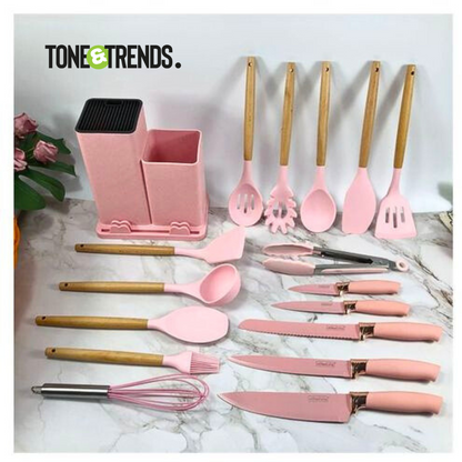 19-Piece Silicone Cooking & Knife Set (Assorted Colors)