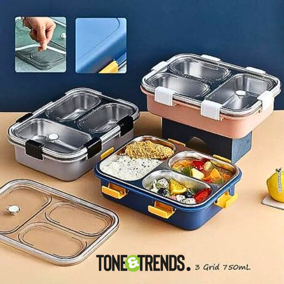 Premium Stainless Steel Lunch Box with Removable Inner Plate (Blue)