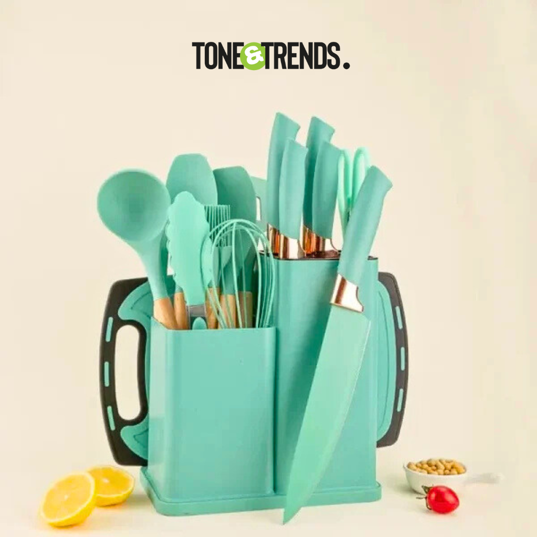 19-Piece Silicone Cooking & Knife Set (Assorted Colors)