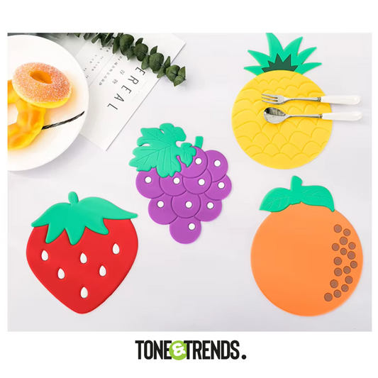 Silicone Fruit-Shaped Placemat & Coaster Set – Non-Slip, Waterproof, & Heat-Resistant (Random Shape)