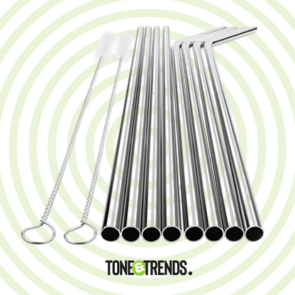 Set of 4 Reusable Stainless Steel Straws with Cleaning Brush