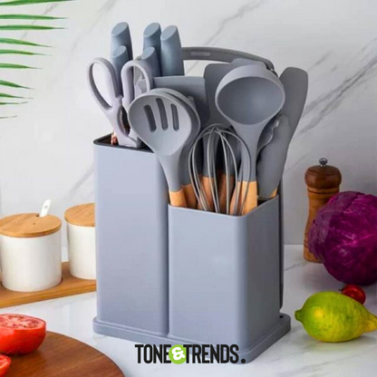 19-Piece Silicone Cooking & Knife Set (Assorted Colors)