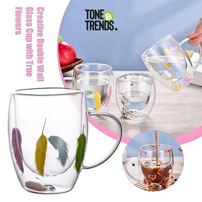 Feather Design Glass Travel Cup – 350ml