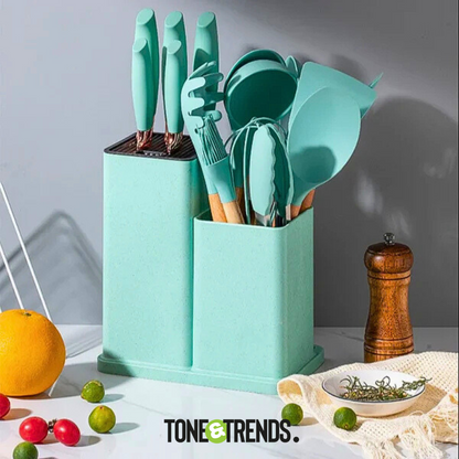 19-Piece Silicone Cooking & Knife Set (Assorted Colors)