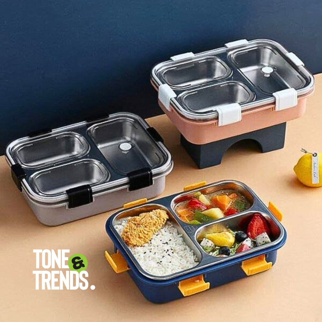 Premium Stainless Steel Lunch Box with Removable Inner Plate (Blue)