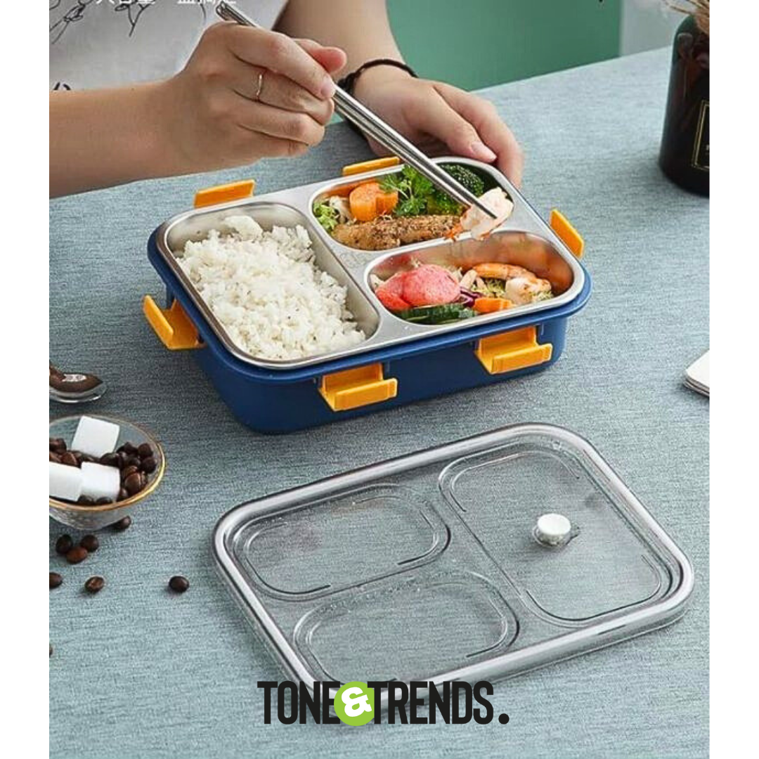 Premium Stainless Steel Lunch Box with Removable Inner Plate (Blue)