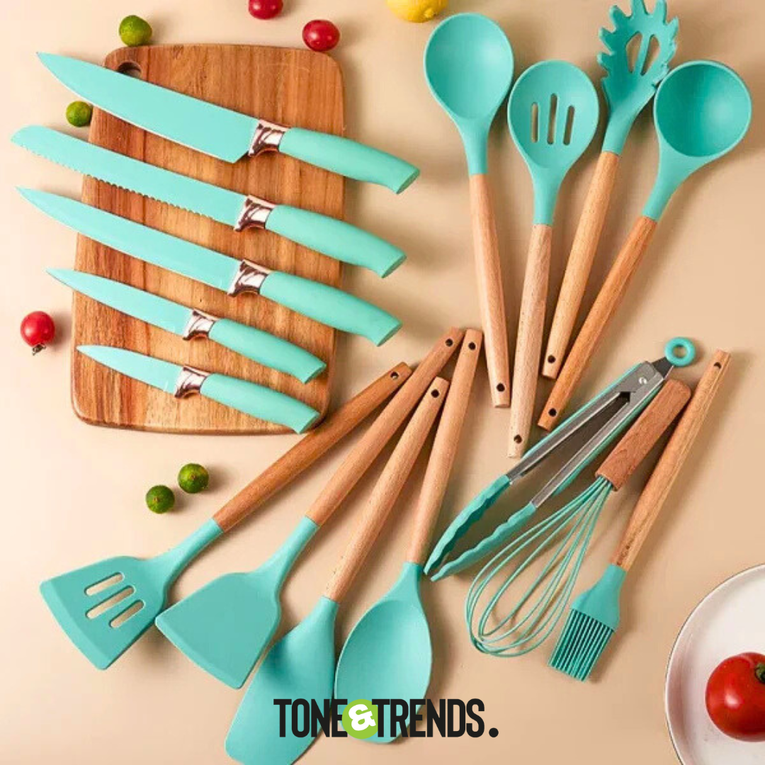 19-Piece Silicone Cooking & Knife Set (Assorted Colors)