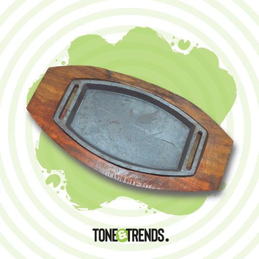 Cast Iron Sizzling Plate With Wooden Base